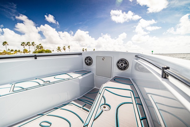 two marine-grade stereo speakers on the boat